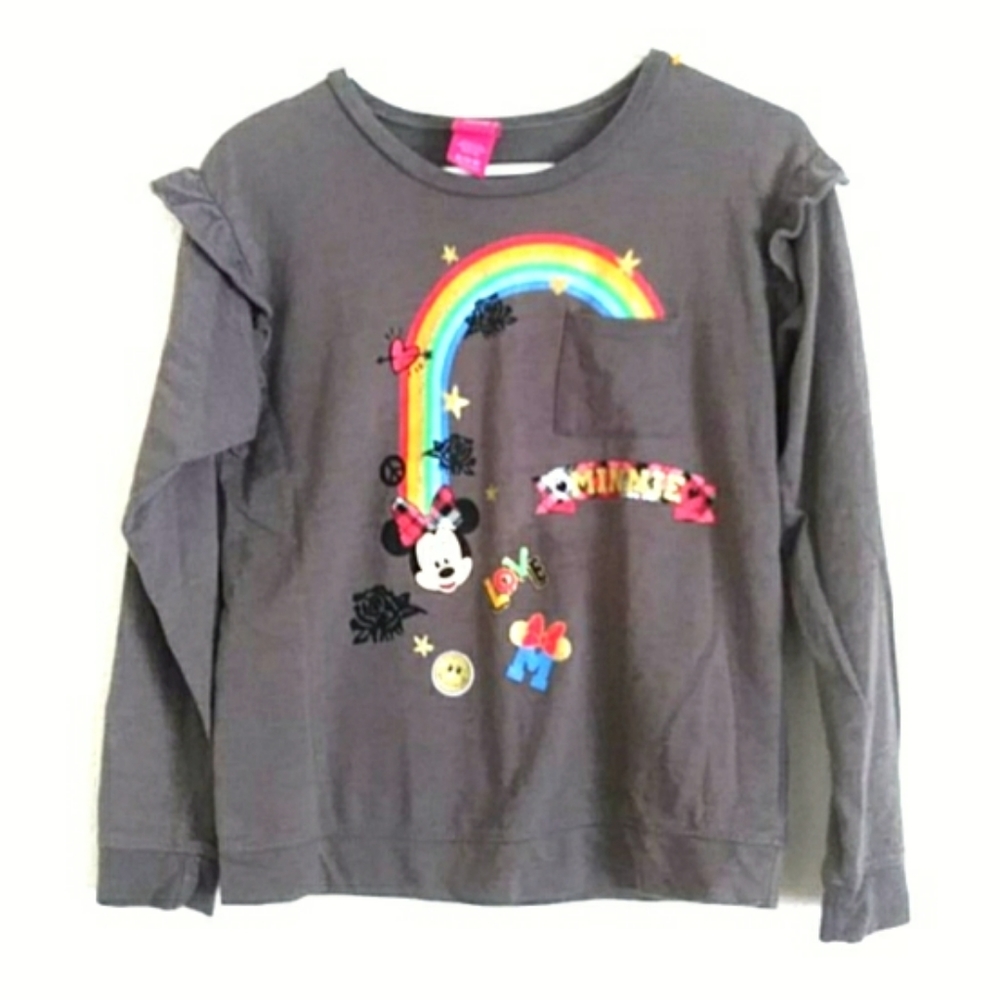 Disney Girls Minnie Mouse Grey Rainbow Sweatshirt Sz XL